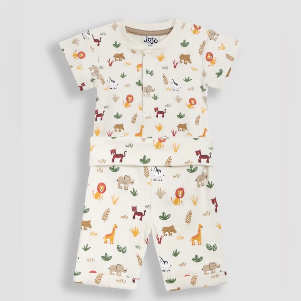 JoJo Maman Bebe Ecru Safari 2-Piece Ribbed Bodysuit & Shorts Set